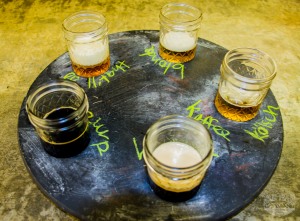 A flight of tasters from Huss Brewing Company in Tempe, AZ.